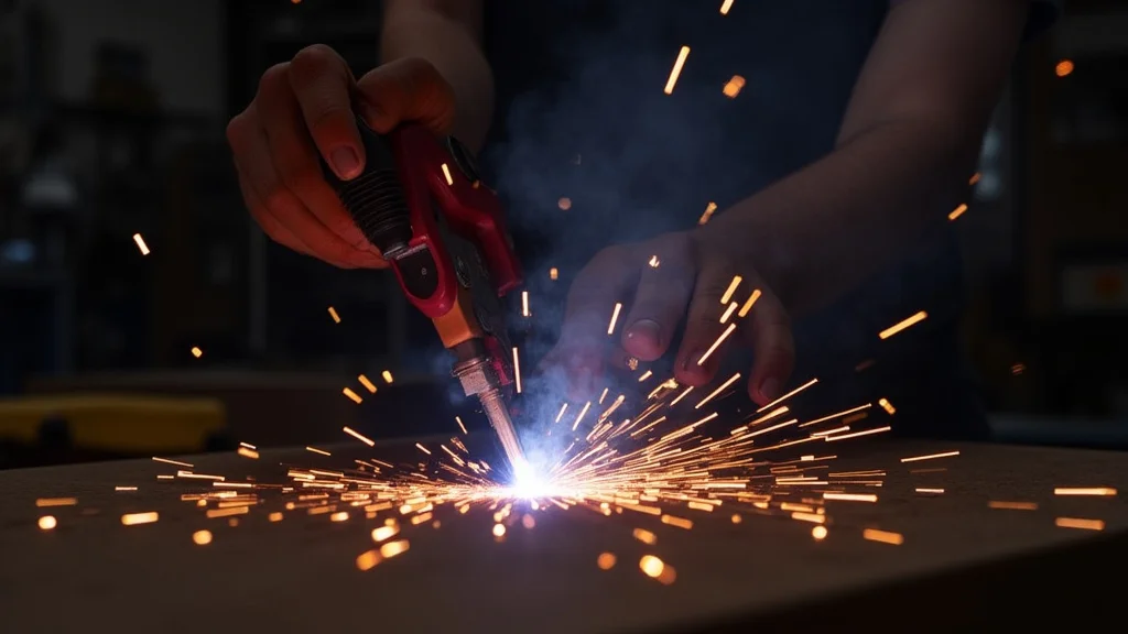 The image shows a close-up of a mig welder's trigger assembly, highlighting potential problem areas for fixing.