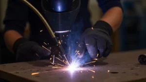 The image shows a close-up of a MIG welder wire feed mechanism for troubleshooting speed problems.