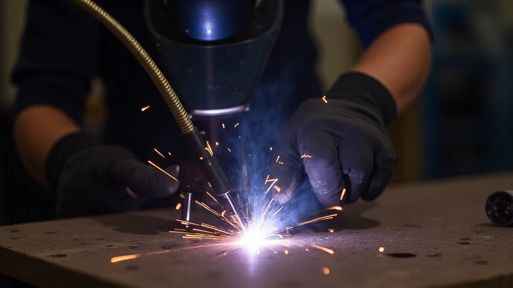 The image shows a close-up of a MIG welder wire feed mechanism for troubleshooting speed problems.