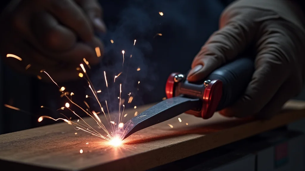 The image shows a close-up of a MIG welder nozzle with wire feeding issue, illustrating a Mig Welder Wire Feed Stuck? Quick Solution.