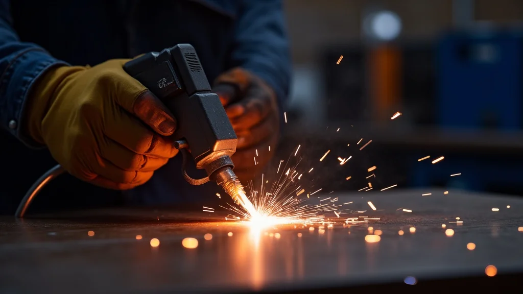 The image shows a MIG welder with its wire feeder, illustrating potential wire jamming issues and solutions.