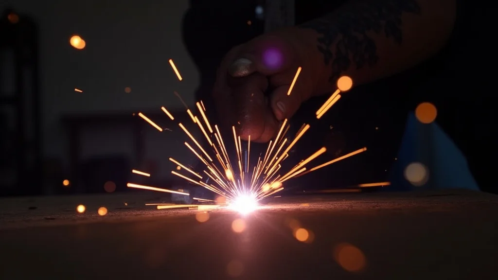 The image shows a stick welder producing a weak arc, illustrating a common troubleshooting problem.