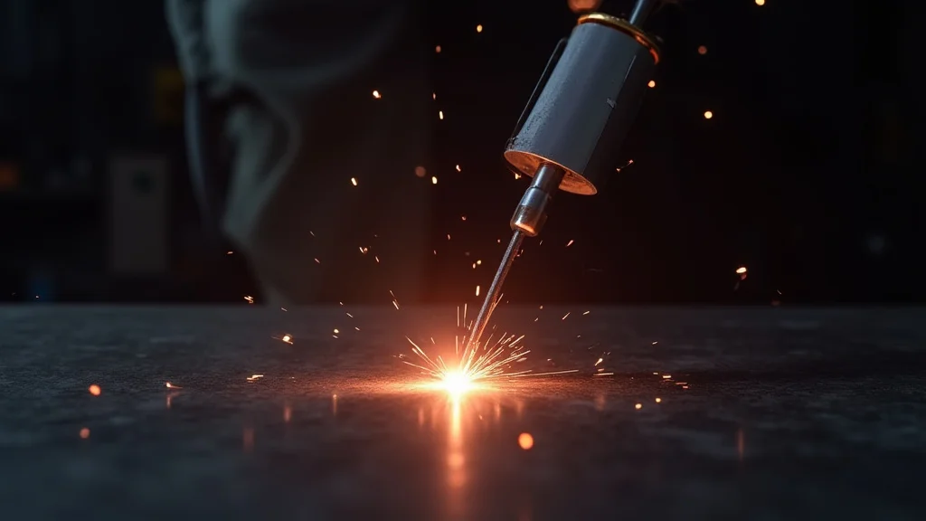 The image shows a stick welder electrode stuck, illustrating a common problem with proper feeding.