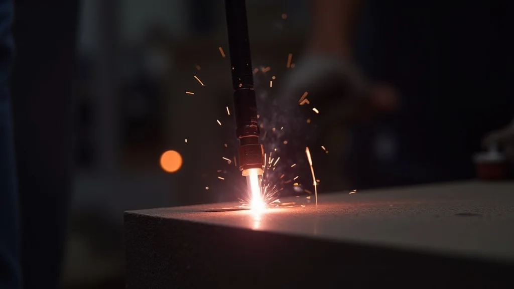 This image shows a stick welder electrode tip jammed, illustrating a potential solution for electrode not feeding issues.