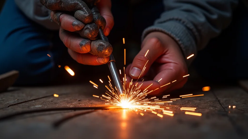 The image shows a stick welder, illustrating fast solutions for projects without excessive heat.