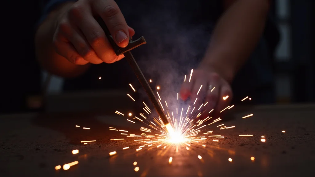 The image shows a stick welder, illustrating a fix for power flickering issues in welding.