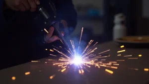 The image shows a stick welder, likely illustrating the stick welder stopping randomly issue and its fix.