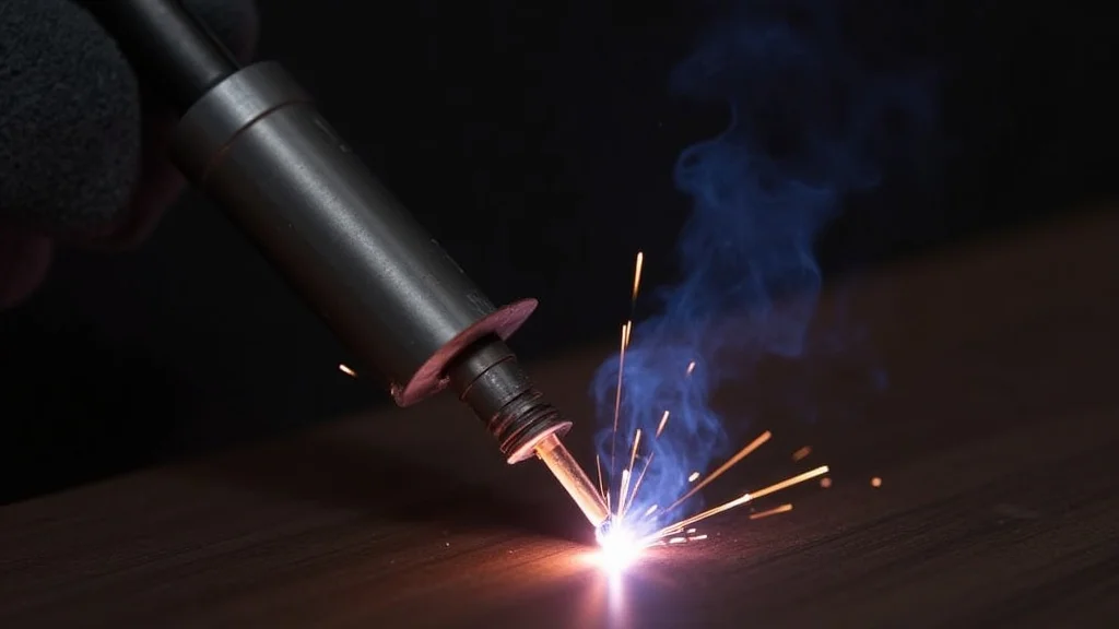 The image shows a close-up of a TIG welder outputting a consistent, stable arc, illustrating successful troubleshooting.