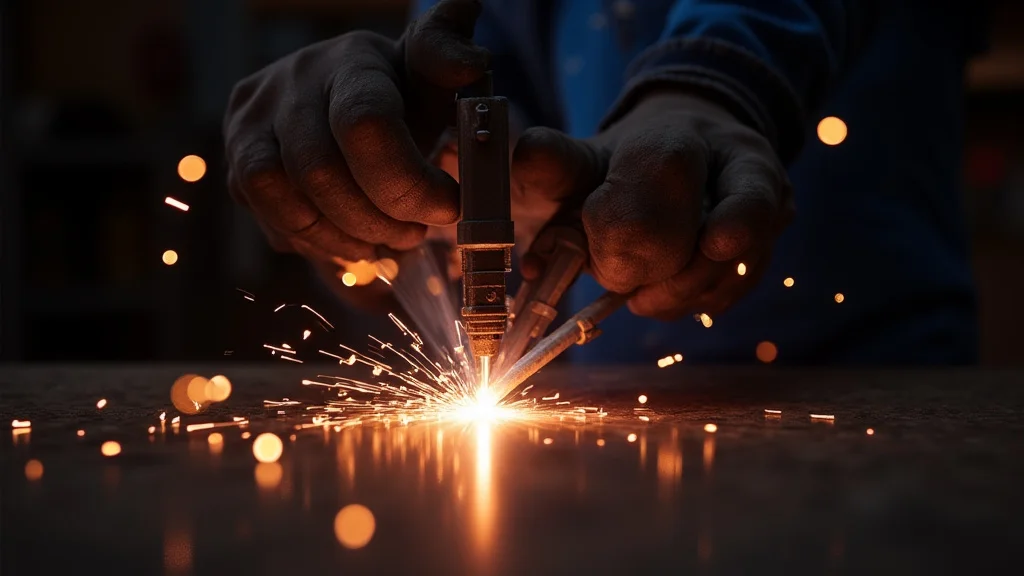 The image shows a close-up of a TIG welding torch creating an arc, suggesting a fix for an insufficient arc.