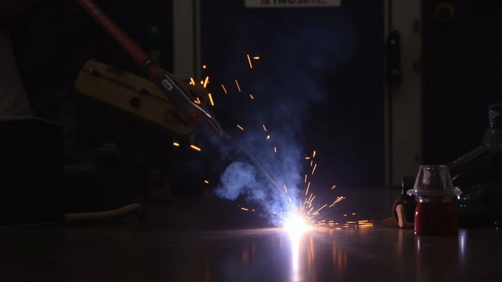 The image shows a TIG welder setup with a gas regulator, illustrating a quick solution to gas flow issues.