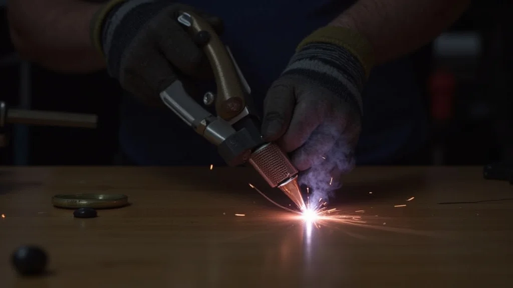 The image shows a close-up of a Tig welder torch tip, possibly indicating a common issue and quick fix.
