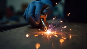 This image shows a close-up of a Tig welder torch, useful for troubleshooting not functioning issues.