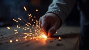 The image shows a damaged tungsten electrode, illustrating Tig Welder Tungsten Contamination and its fix.