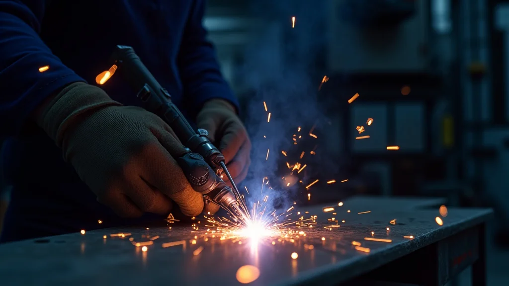 The image shows a technician inspecting a welding machine, hinting at quick solutions for power loss.