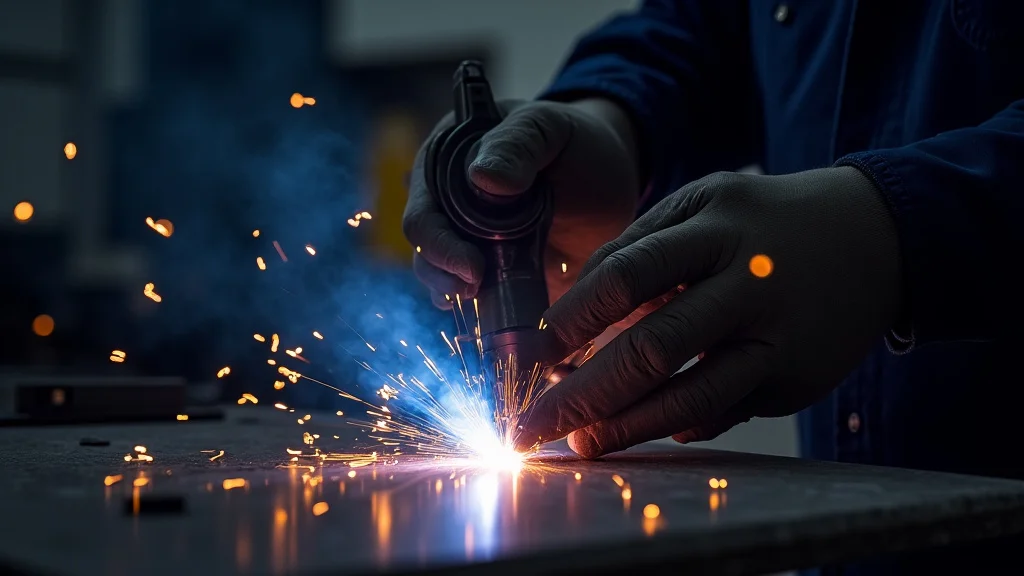 The image shows a welding machine with a troubleshooting guide for Welding Machine Stuck At Idle? Solutions.