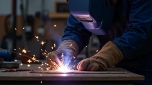 The image shows a close-up of a welding machine's power switch, a key step in the Welding Machine Won’T Start? Step Fix guide.