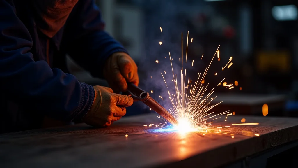 The image shows a welder working on a simple metal project, illustrating tips for beginner welding.