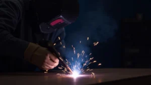 The image shows a close-up of MIG welding, highlighting common mistakes made during the process.