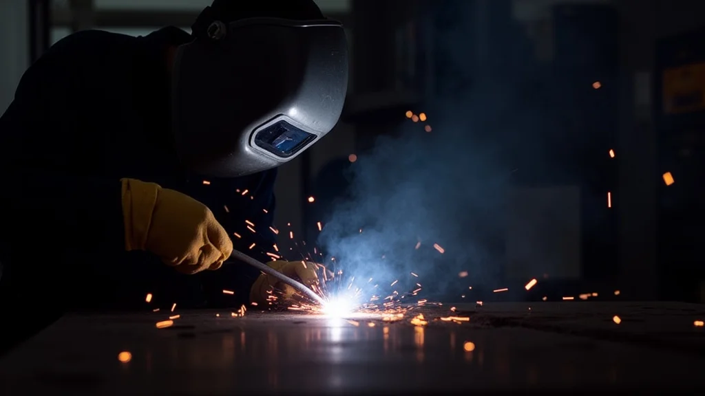 The image shows a MIG welding gun with sparks, illustrating common MIG welding problems discussed in the post.
