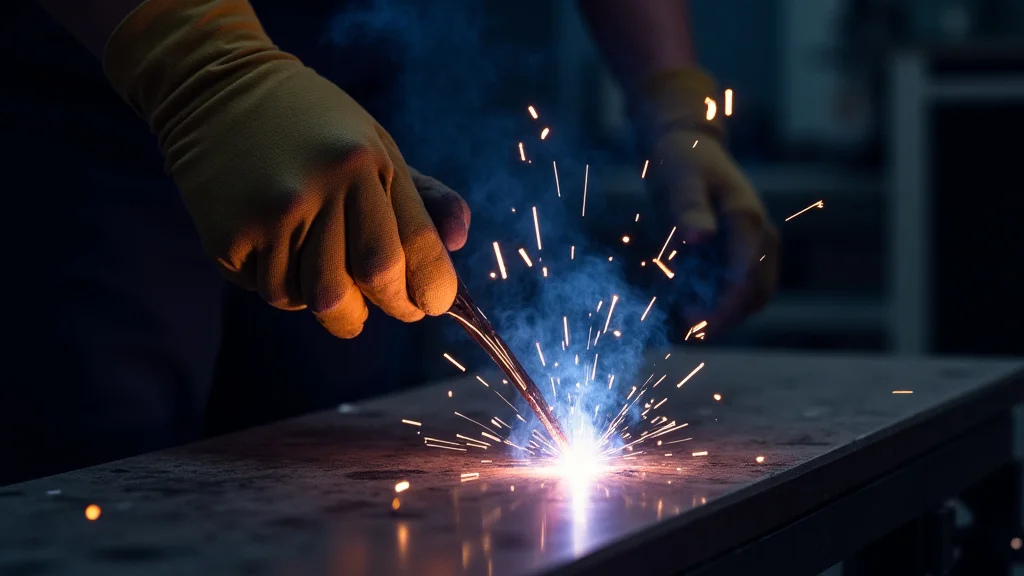 The image shows a welding torch with sparks, illustrating common welding gas issues in the post.