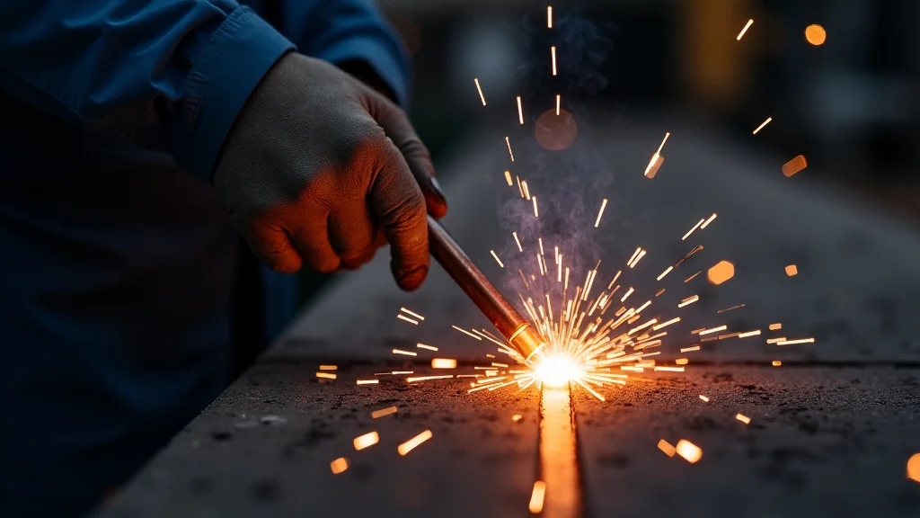 The image shows a close-up of unstable TIG welding arc causing spatter, illustrating arc instability.