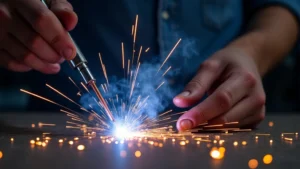 The image shows a spool of mig welding wire feeding unevenly into a welding gun.