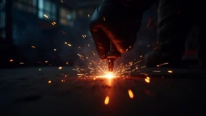 The image shows a welding machine with an overheating warning light, illustrating what causes welding machine overheating.