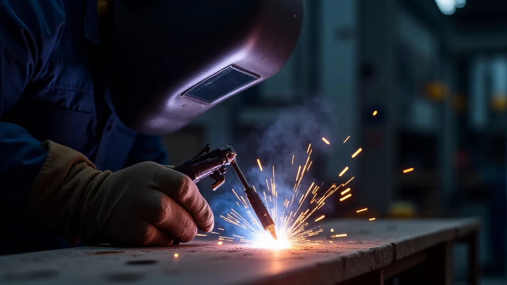 This image shows a welder wearing safety gear performing TIG welding, highlighting necessary precautions.