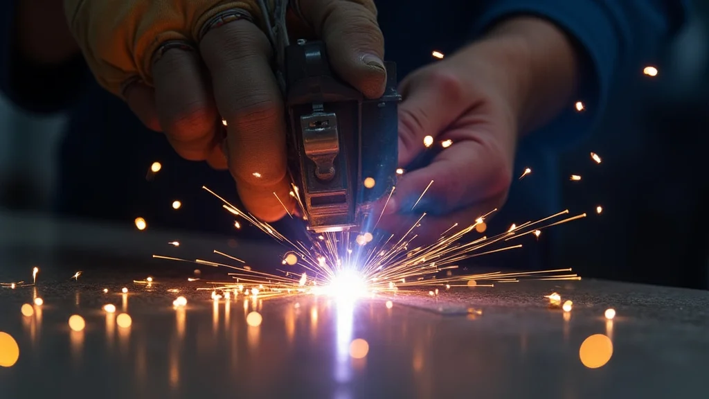 This image shows a welding torch creating a weak MIG arc on thick metal, illustrating the blog post's topic.