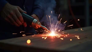 The image shows a MIG welder with a connected gas bottle, illustrating why it might not be heating properly.