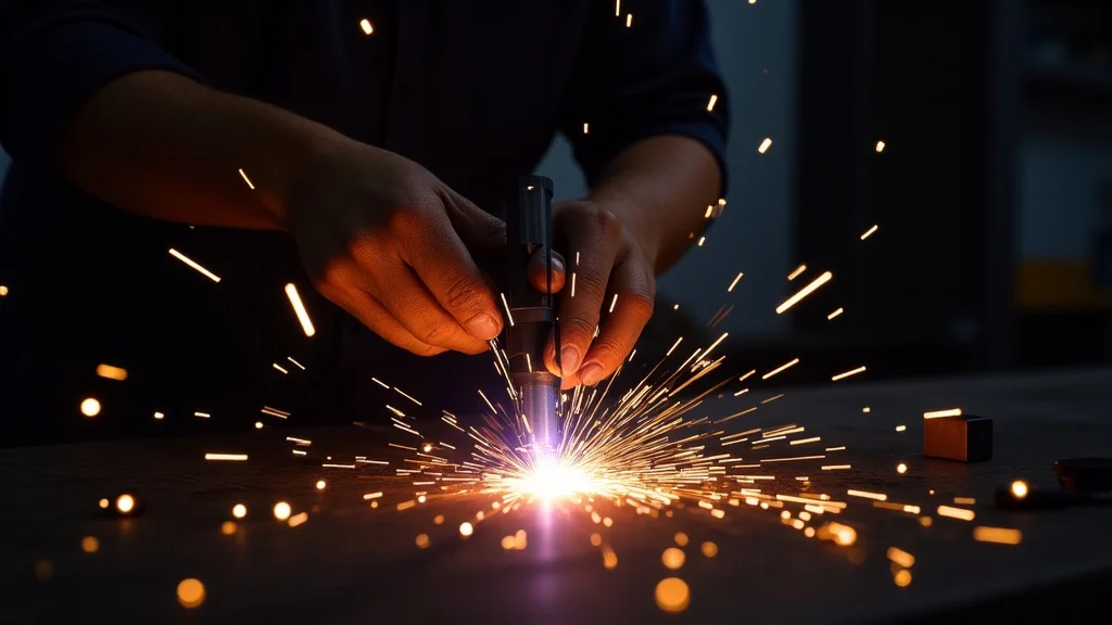The image shows a stick welder with sparks flying, illustrating why your stick welder might be stopping randomly.