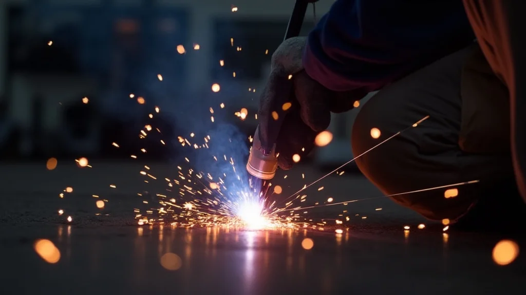 This image shows a stick welder and its power source, illustrating potential voltage drop issues.