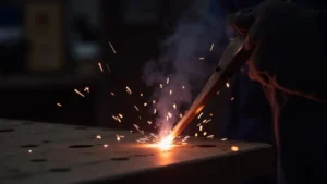 The image shows a close-up of a TIG welding arc, illustrating the short or weak arc problem discussed in the post.