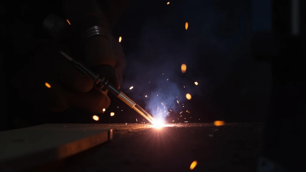 The image shows a TIG welder setup, illustrating common issues when striking an arc consistently.