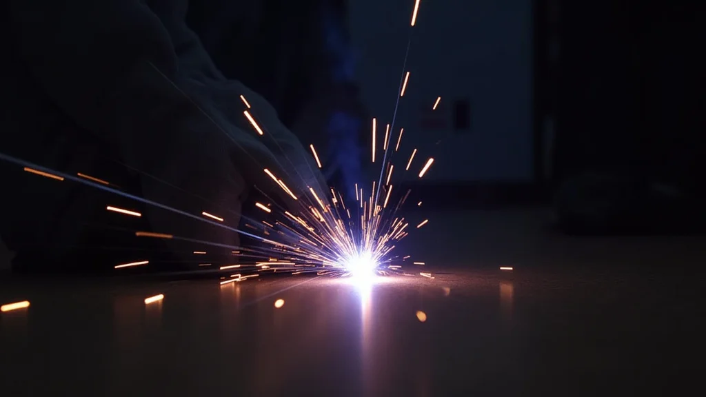 The image shows a close-up of a TIG welder torch creating an inconsistent weld bead on metal.