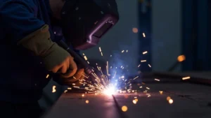 This image shows a welding machine with its power indicator light flickering, illustrating the problem discussed.